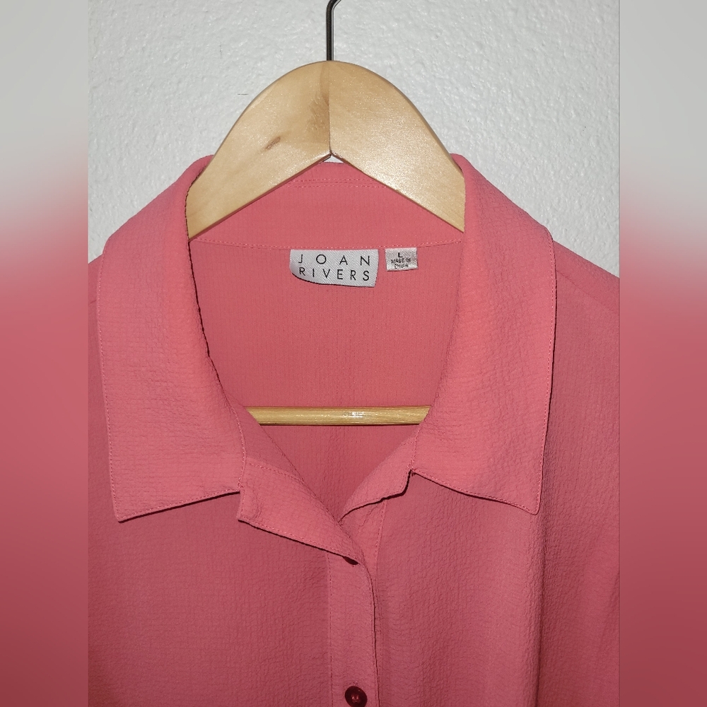 (2)Joan Rivers Tunic Sleeveless Crepe Gauze Pink Yellow Large Stretch Shirt Top - Picture 7 of 15